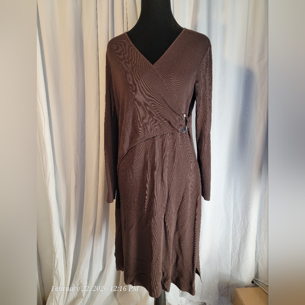 Sexy Ribbed Wrap Dress With Silver Waist Detail
